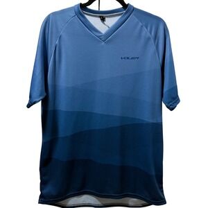 Voler Mens Blue Gradient Cycling Jersey V-Neck Short Sleeve Mesh Bike Top Large